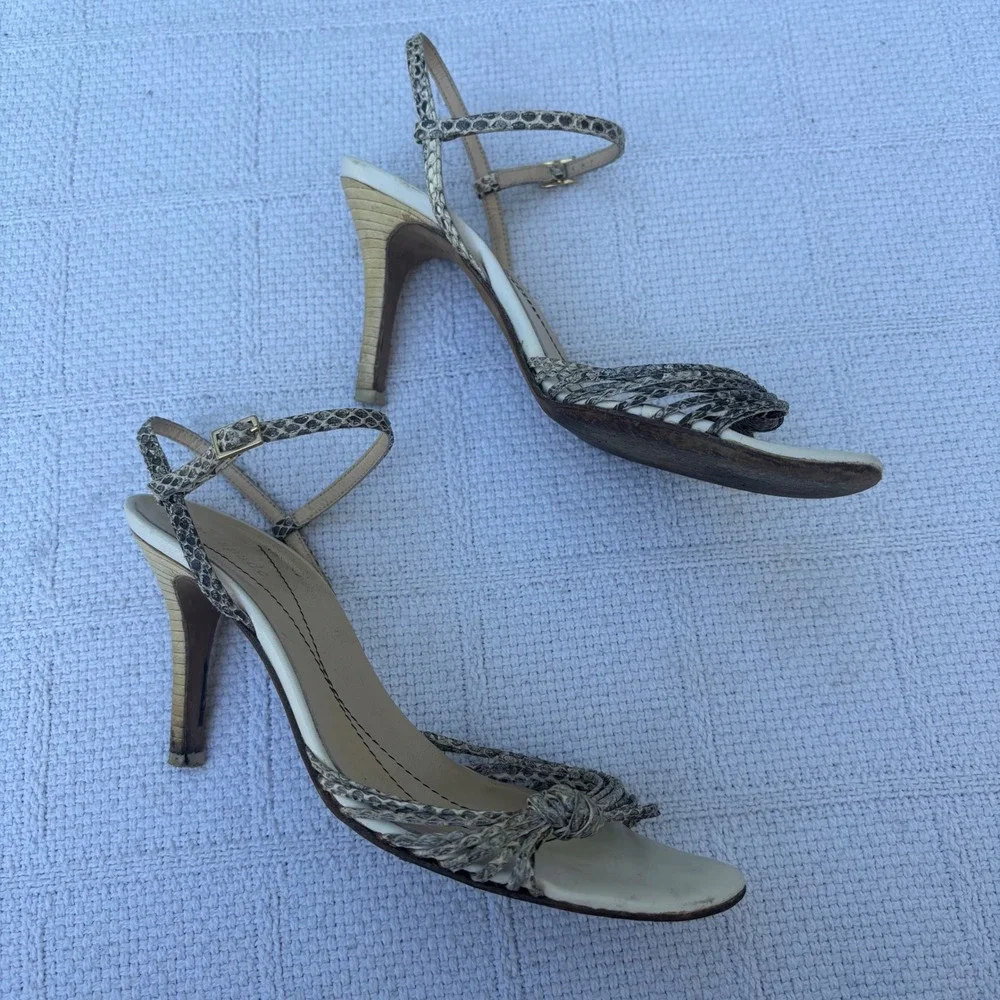 Women's 6.5 KATE SPADE Vintage Y2K White Leather Snake Strappy Heeled Sandals